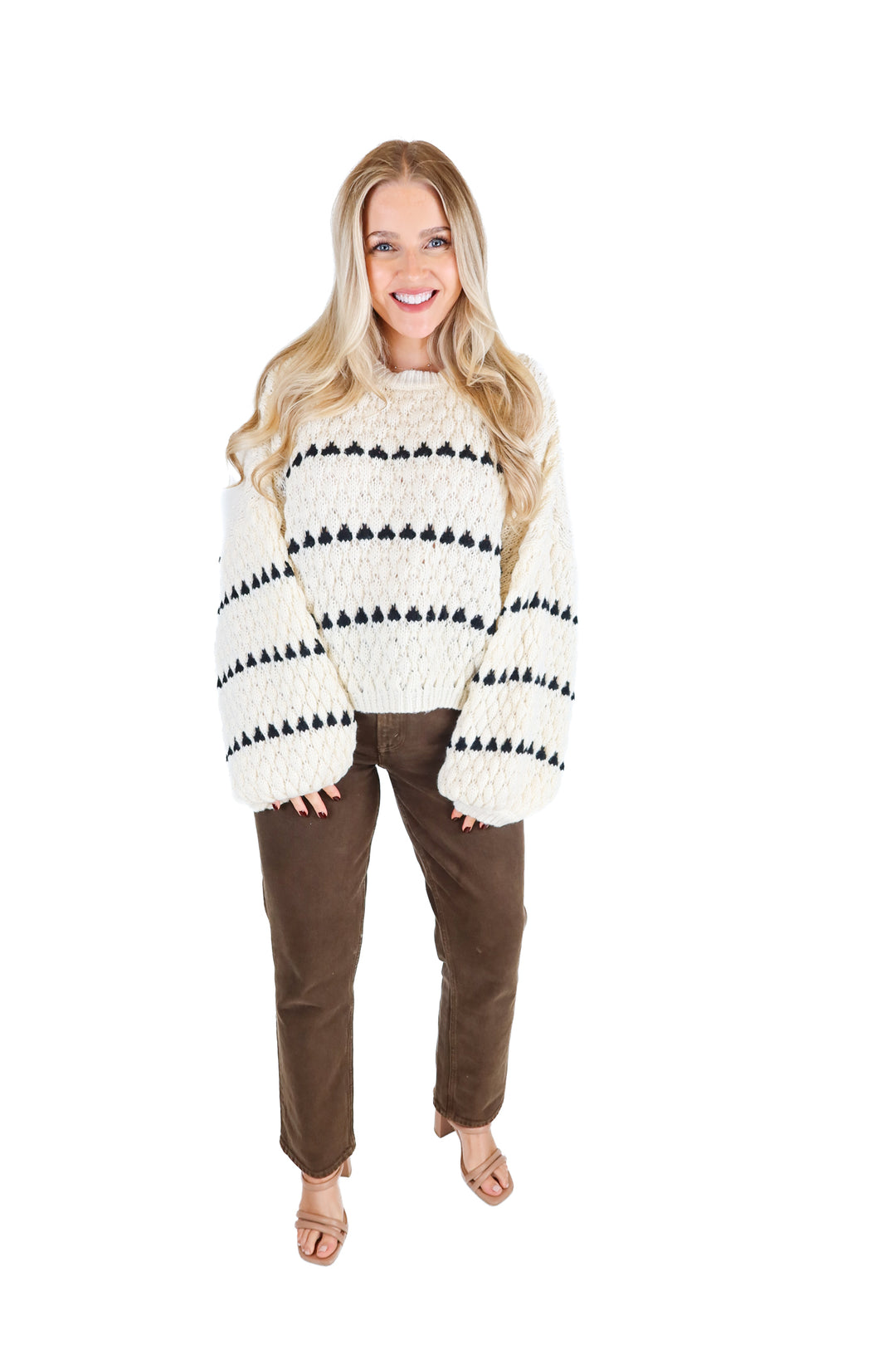 12th Tribe Ivory and Black Striped Sweater (OS; retail $78)