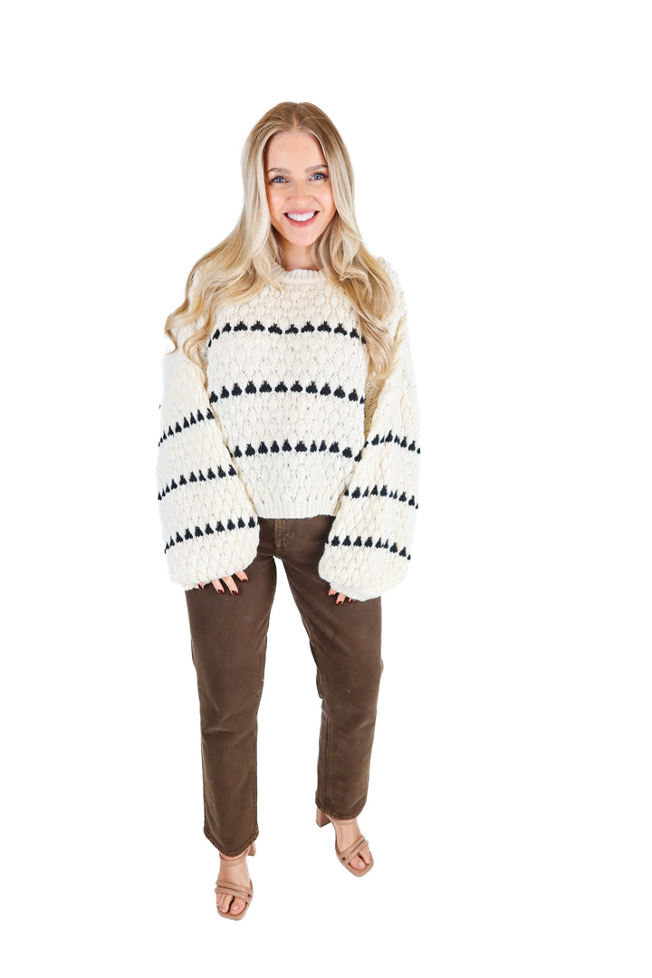 12th Tribe Ivory and Black Striped Sweater (OS; retail $78)