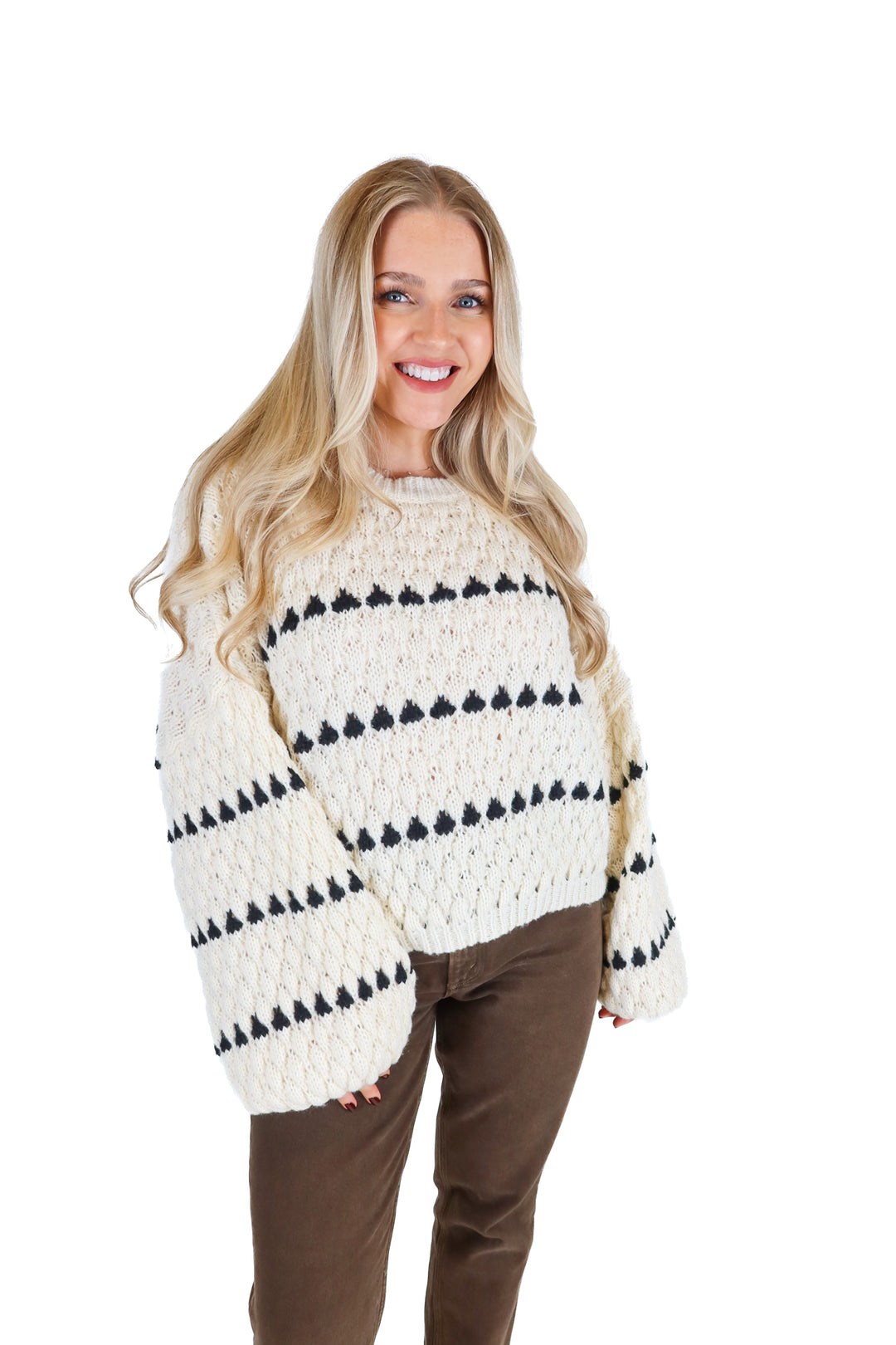 12th Tribe Ivory and Black Striped Sweater (OS; retail $78)