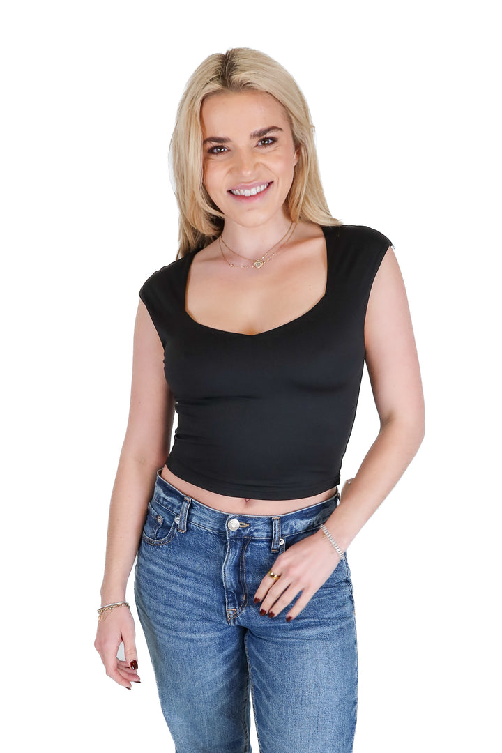 Reoria Black Sweetheart Neckline Top (M)