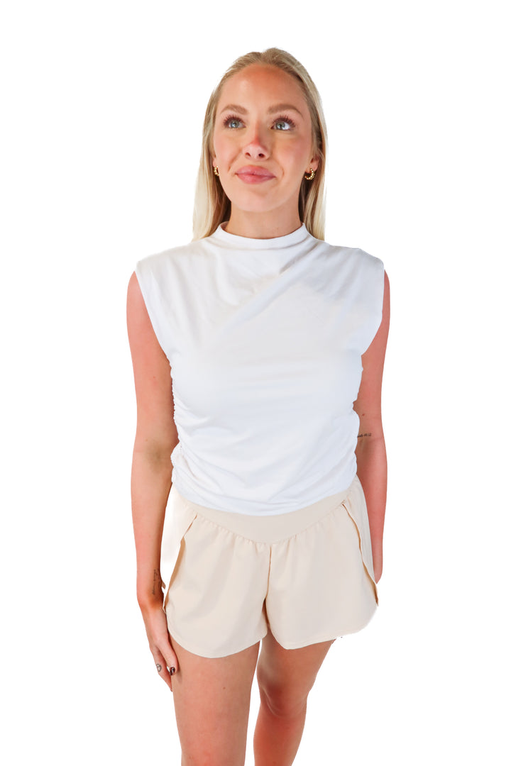 abercrombie & fitch white ruched tee (M; retail $40)