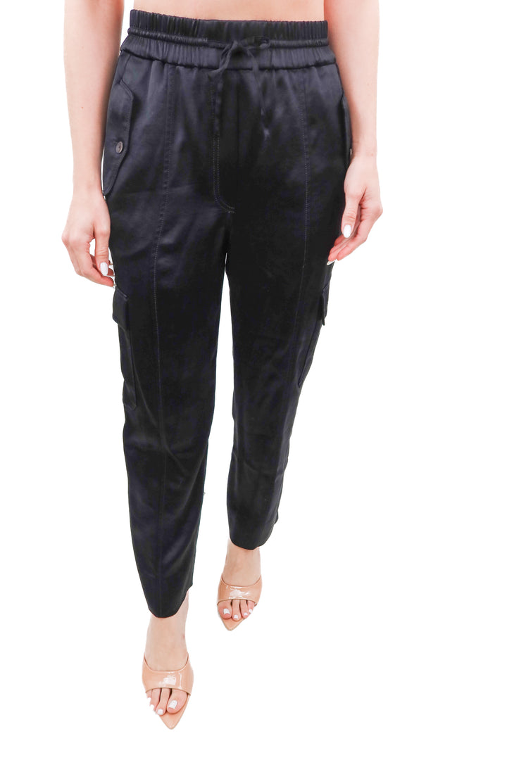 M.M Lafleur black satin cargo pants (0)