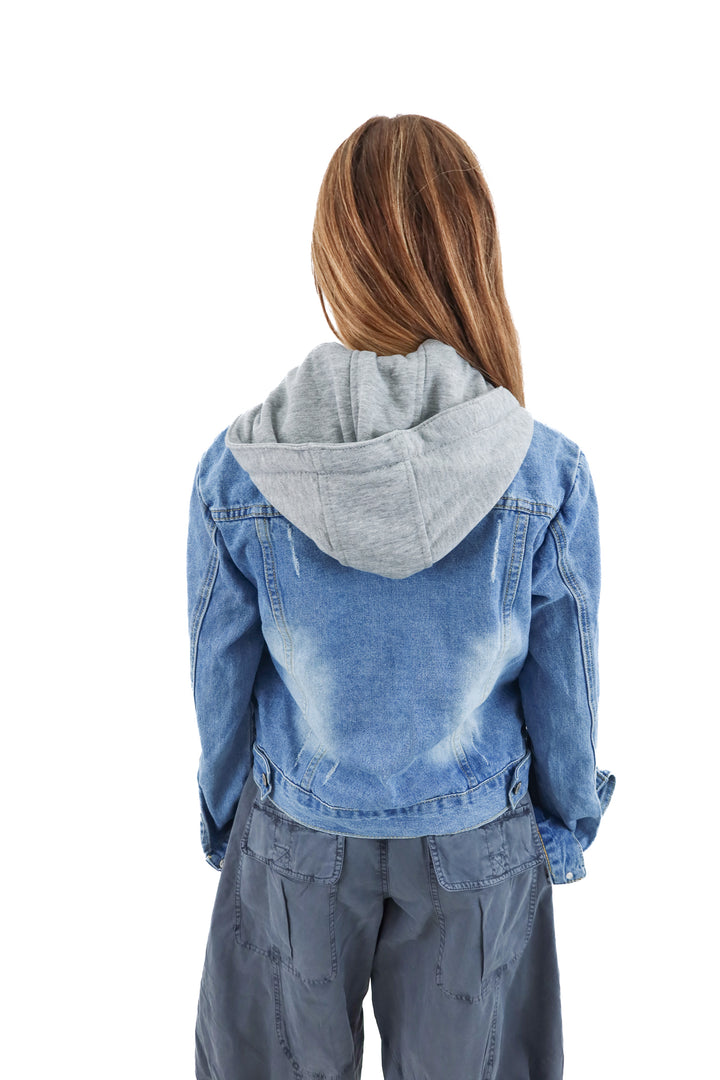 denim jacket w/ grey hoodie (s)