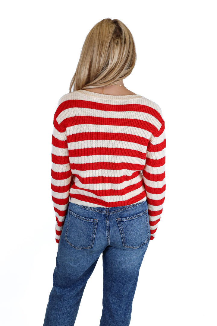 L'Academie Cream and Red Striped Cardigan (S)