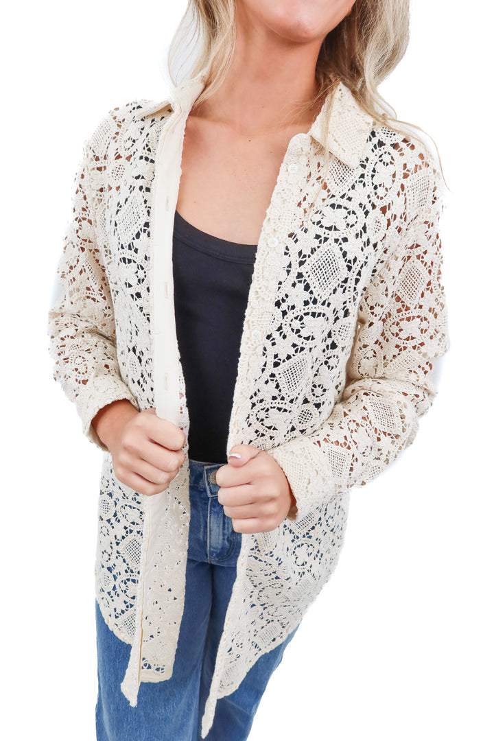 Sezane cream crochet shacket (36/ US4)