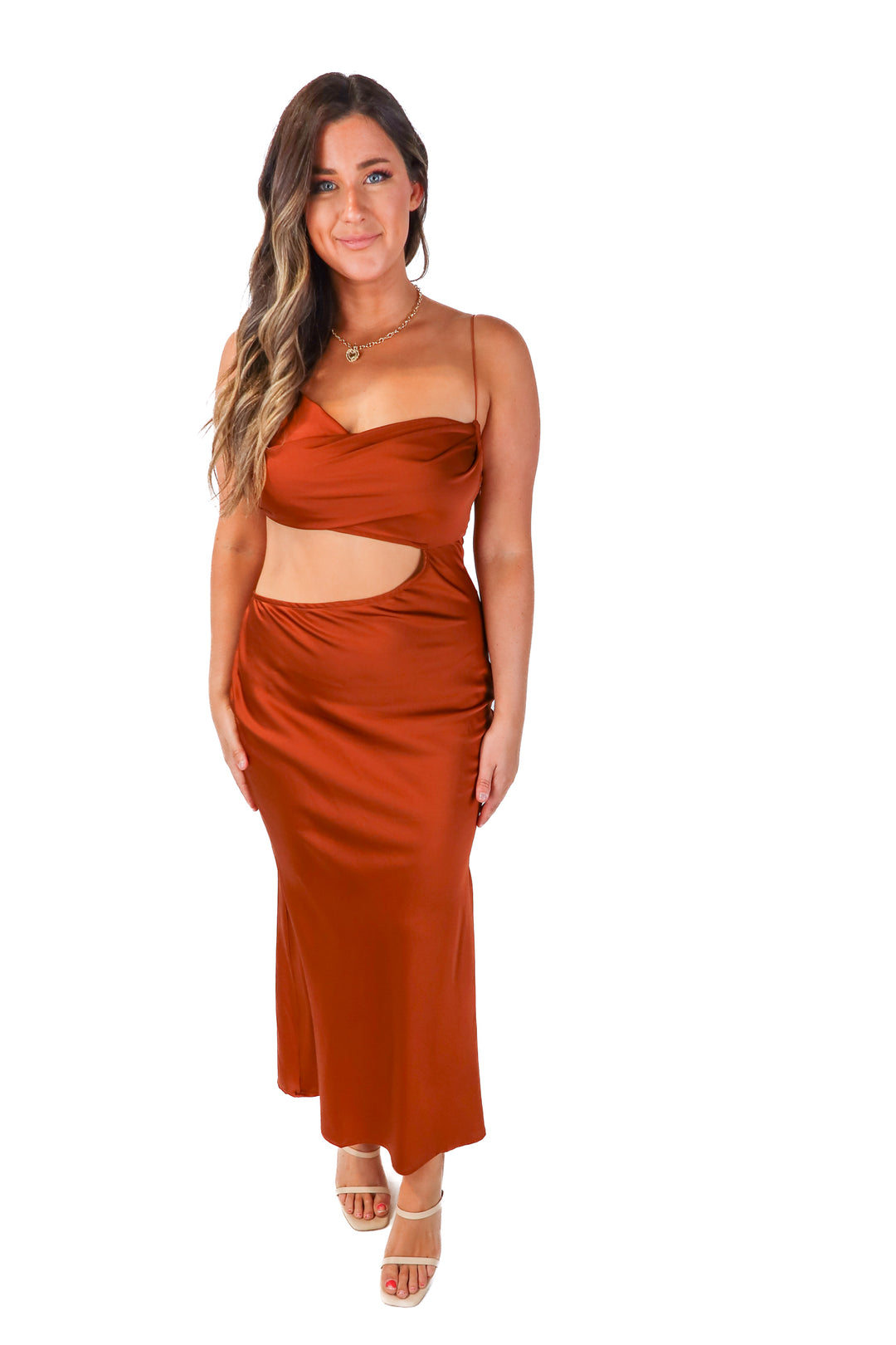 beige botany rust maxi dress (L)