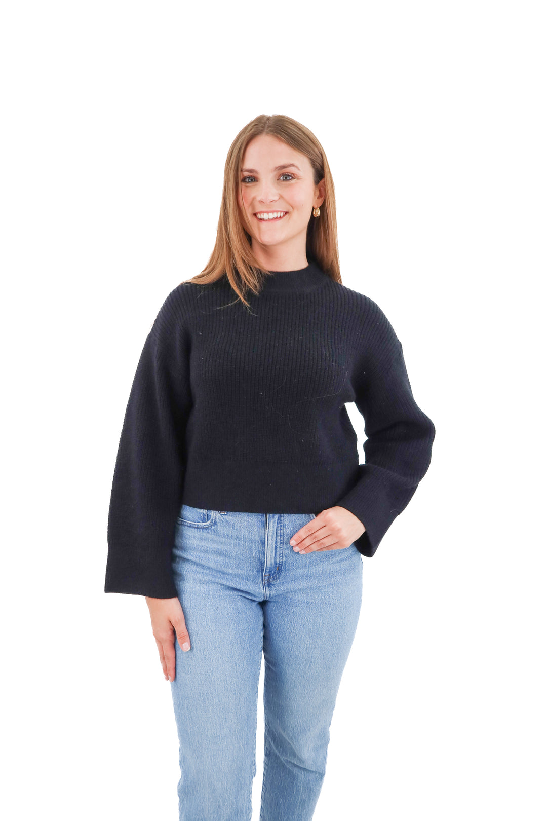 cupshe black cropped mock neck sweater nwt (xs)