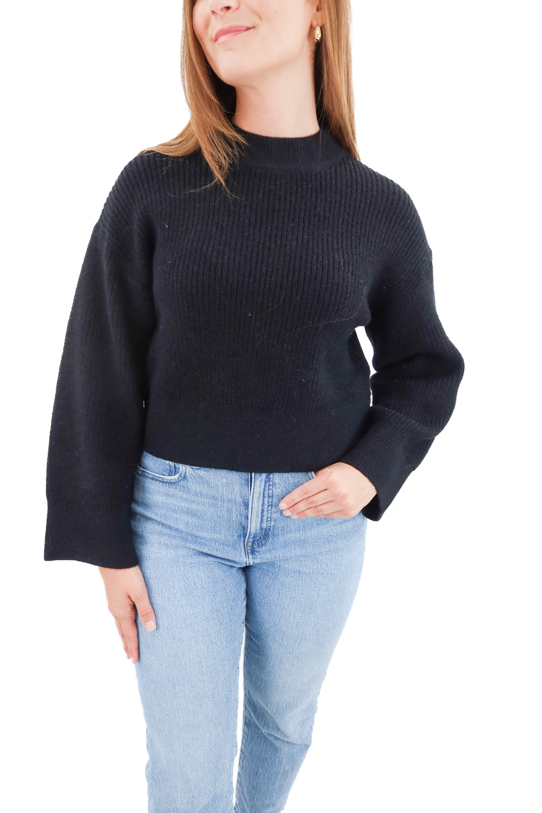 cupshe black cropped mock neck sweater nwt (xs)