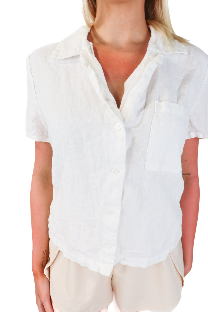 Rue Sophie white linen button up (M; retail $178)