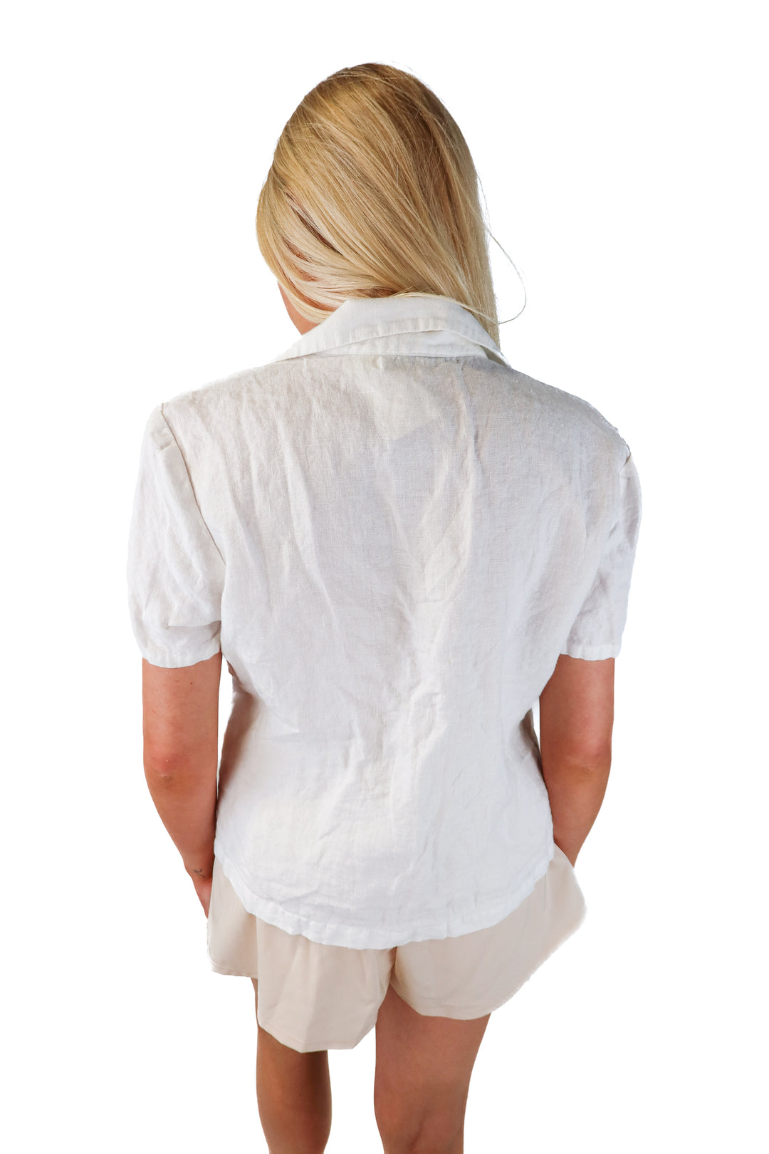 Rue Sophie white linen button up (M; retail $178)