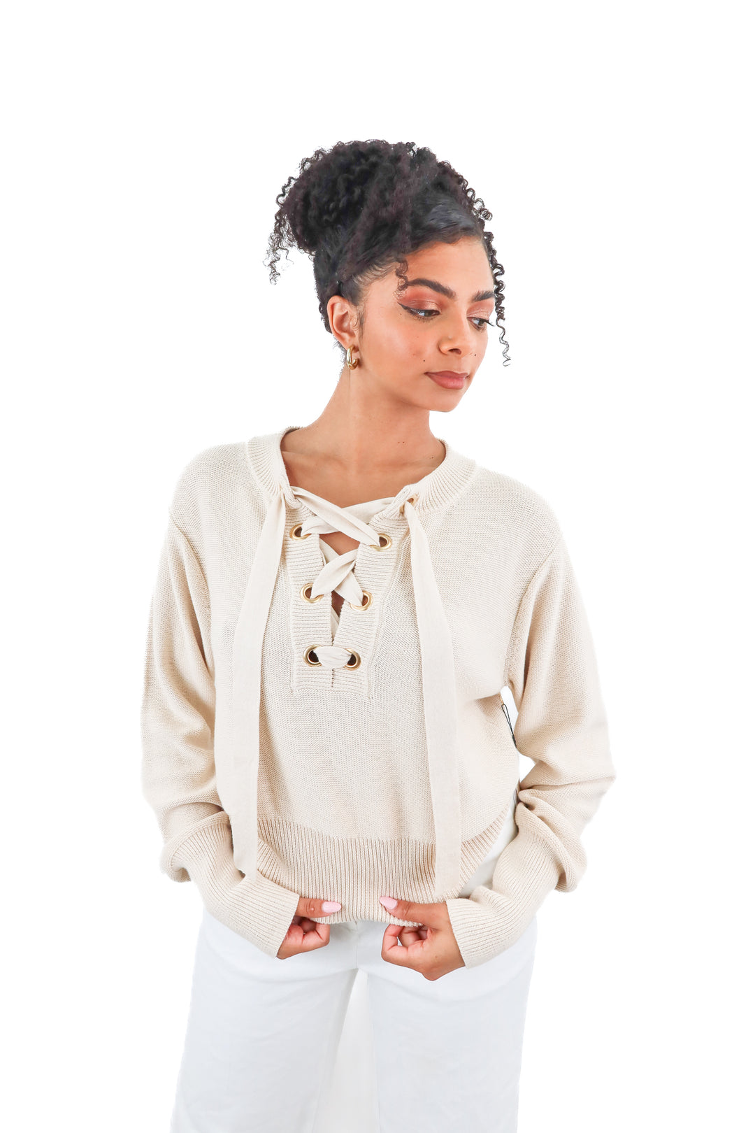 Nation beige knit lace up sweater NWT (S; retail $257)
