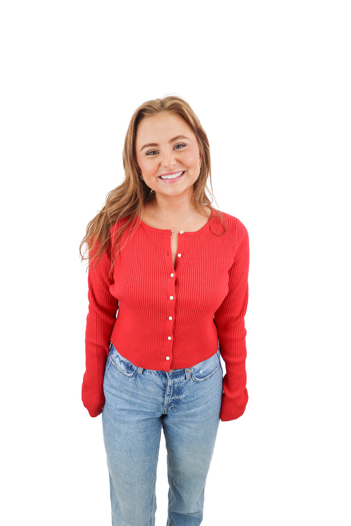 wild fable red ribbed cardigan (M)