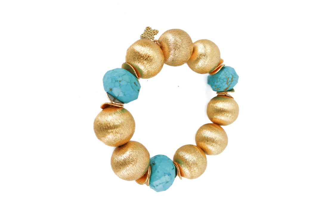 hazen & co. madison brushed gold vermeil and turquoise bead bracelet (retail $98)
