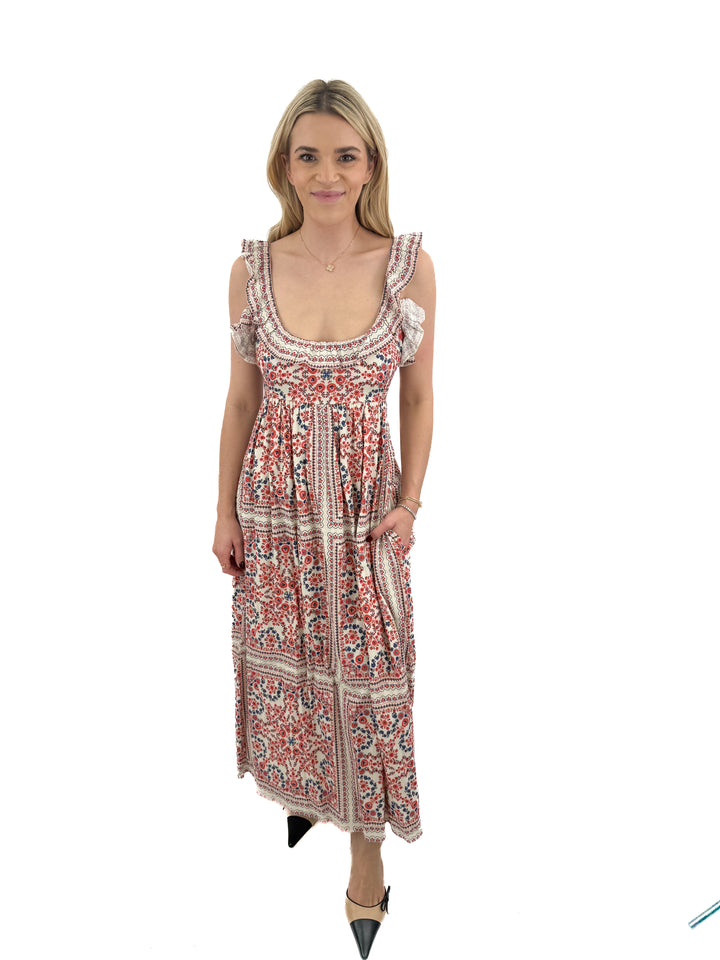 saylor cream/red/blue floral maxi dress (S; retail $253)