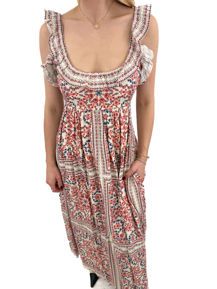 saylor cream/red/blue floral maxi dress (S; retail $253)
