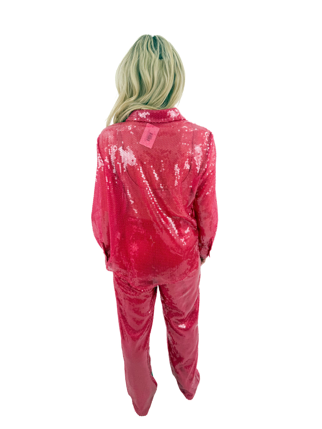 more to come pink sequin top and pants set (S; retail $198)