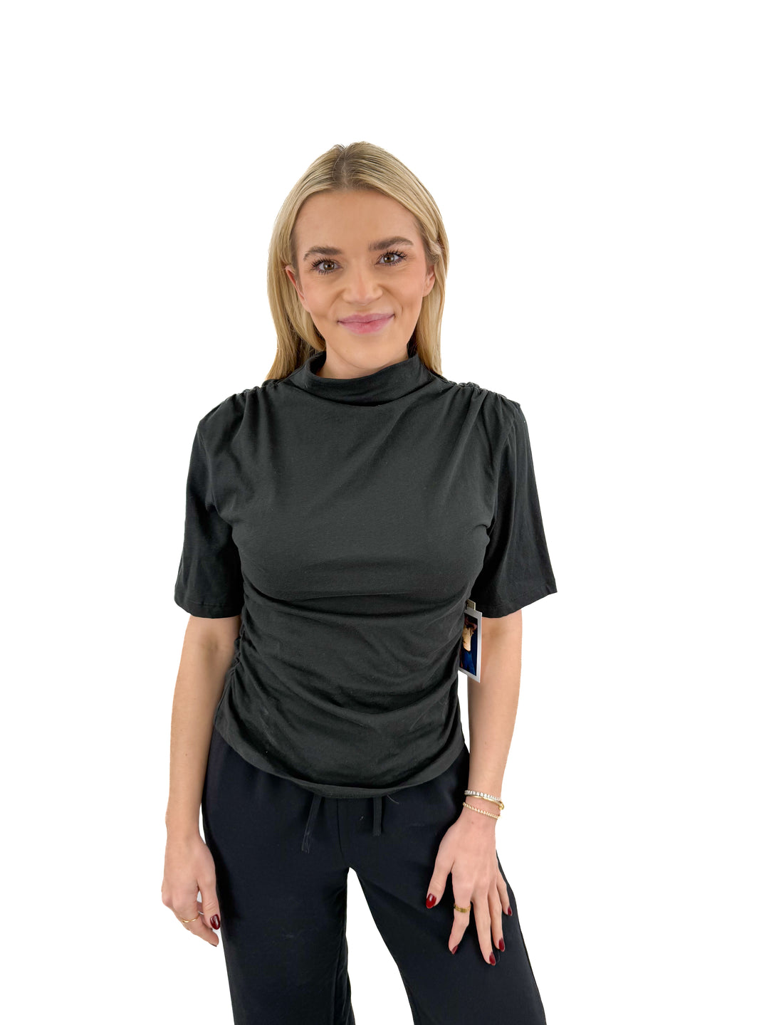 nation black mock neck side ruched top NWT (S; retail $104)