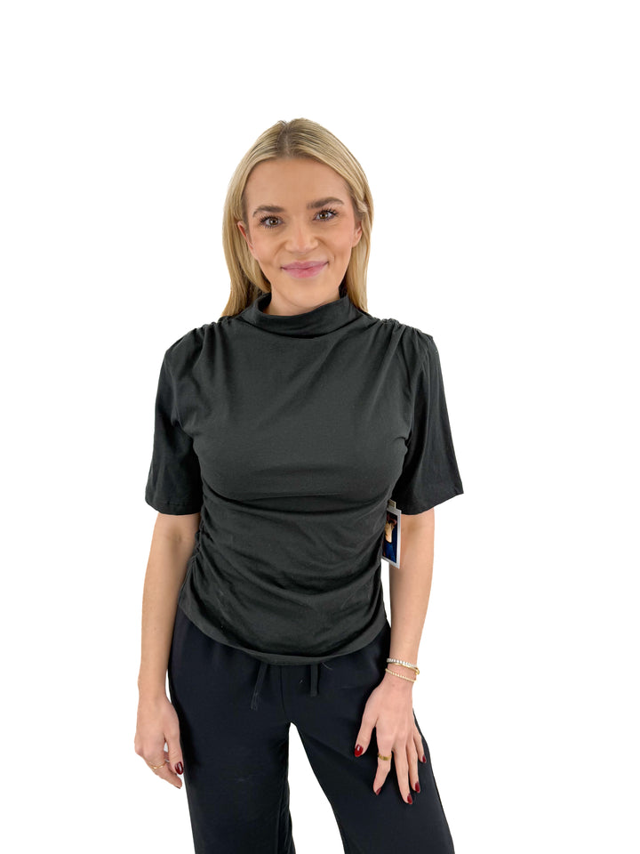 nation black mock neck side ruched top NWT (S; retail $104)