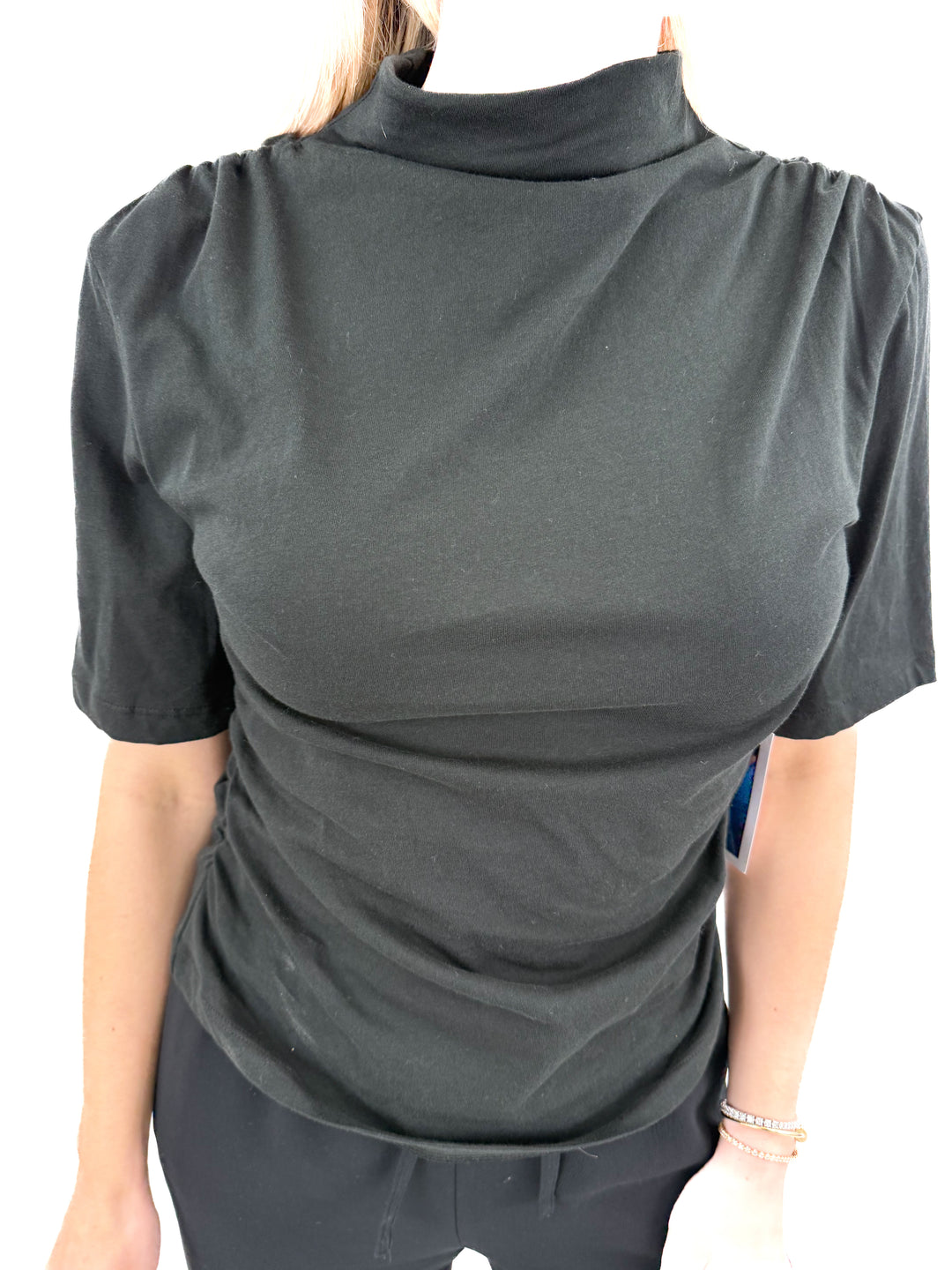 nation black mock neck side ruched top NWT (S; retail $104)