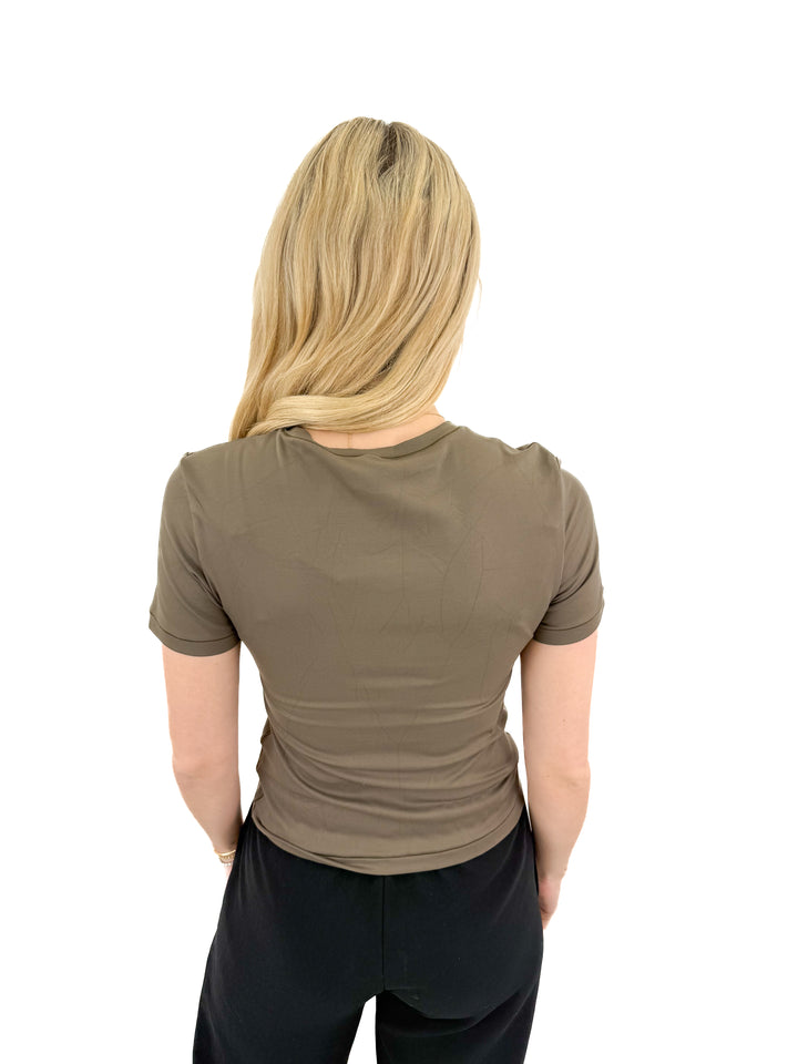 spanx brown scoop neck short sleeve top (S)