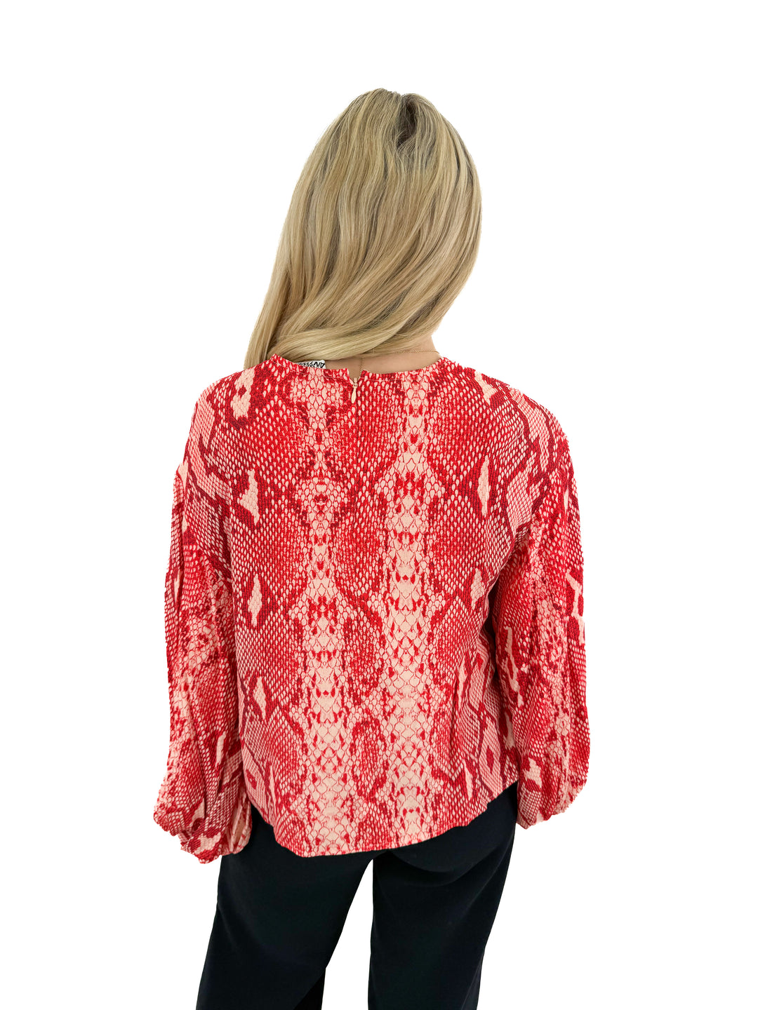 essentiel antwerp red snake print long sleeve top (36; retail $255)