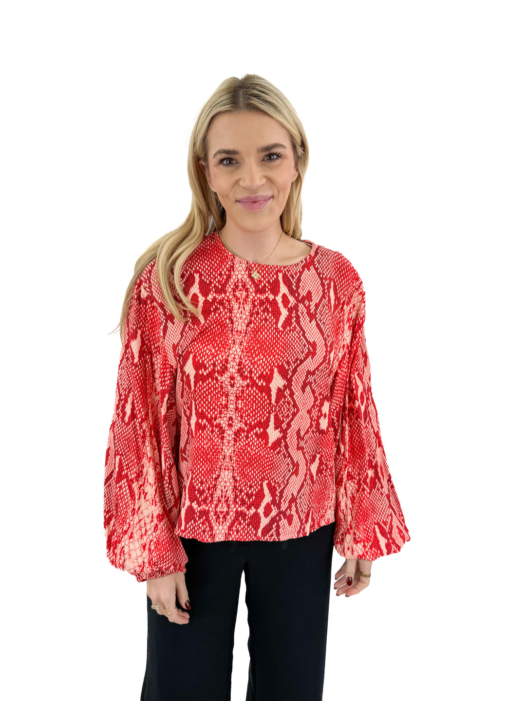 essentiel antwerp red snake print long sleeve top (36; retail $255)