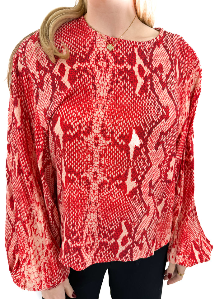 essentiel antwerp red snake print long sleeve top (36; retail $255)