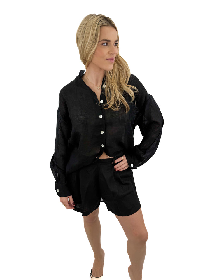 vitamin a black linen top and short set NWT (S;  retail $253)