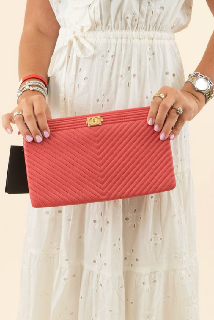 Chanel Pink Boy Chevron Clutch