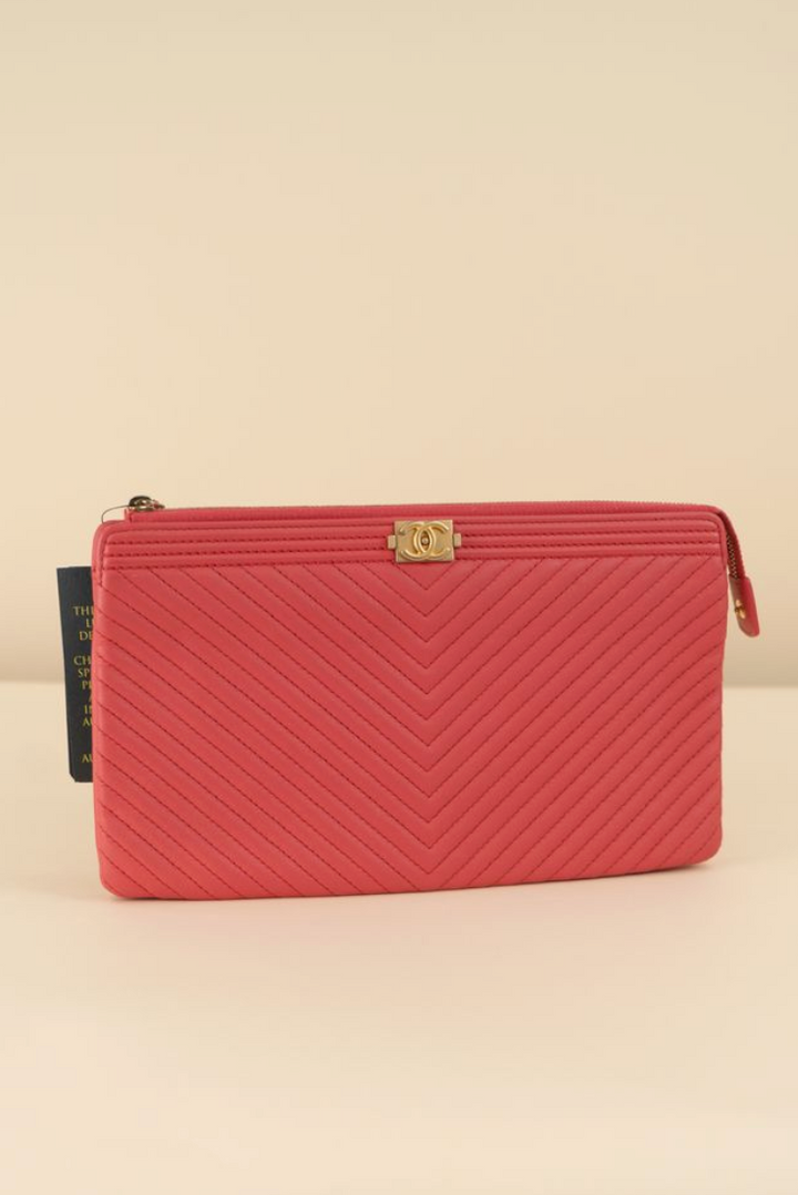 Chanel Pink Boy Chevron Clutch