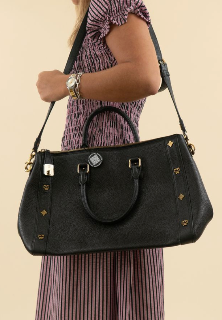 MCM Black Leather Satchel