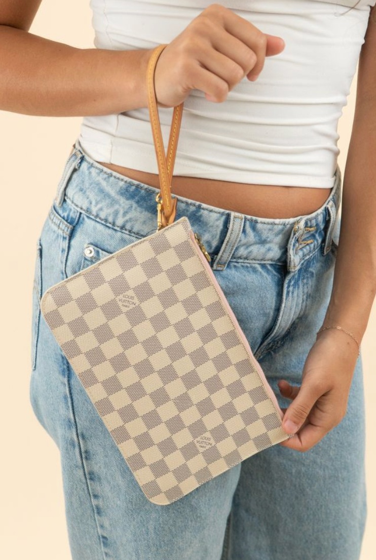 Louis Vuitton Damier Azur Wristlet with pink interior