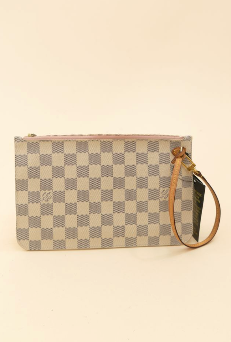 Louis Vuitton Damier Azur Wristlet with pink interior