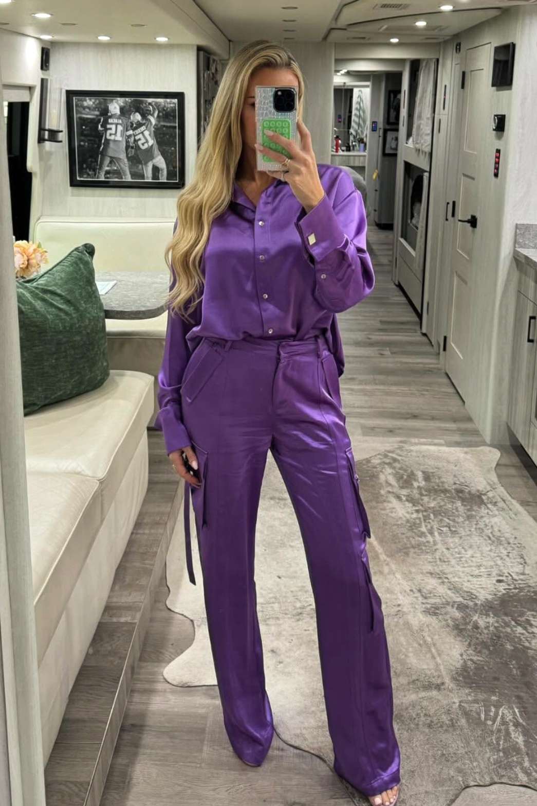 AUCTION retrofete purple satin pant suit set (s)