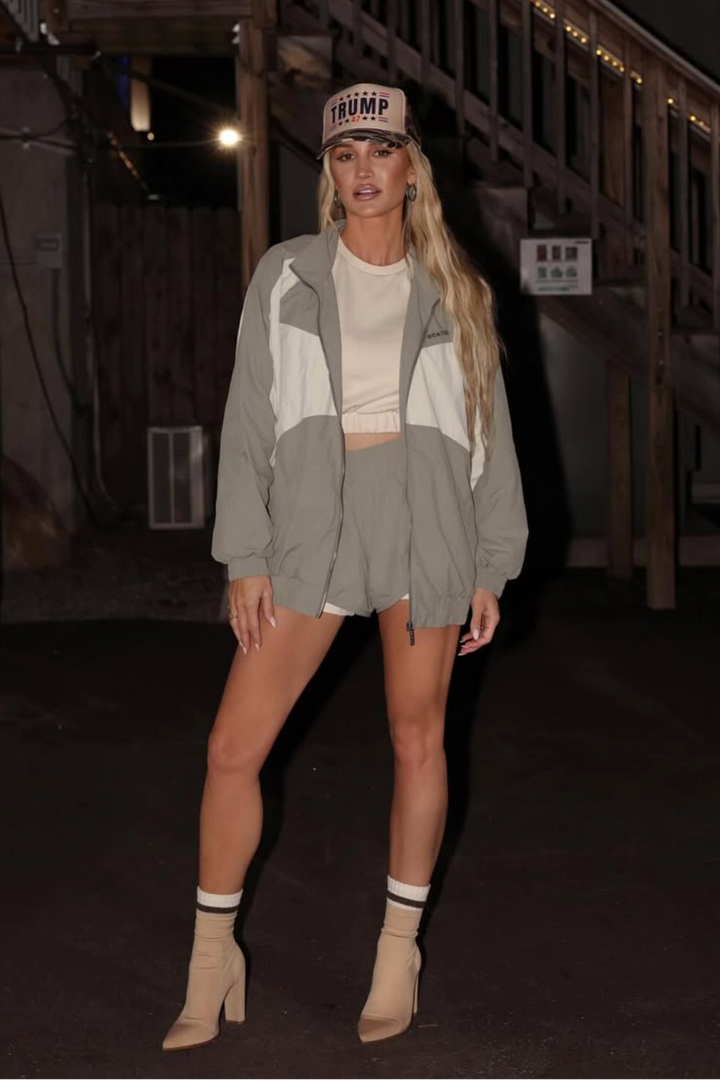 AUCTION bo&tee sage green "sporty" windbreaker & shorts set (s/m)