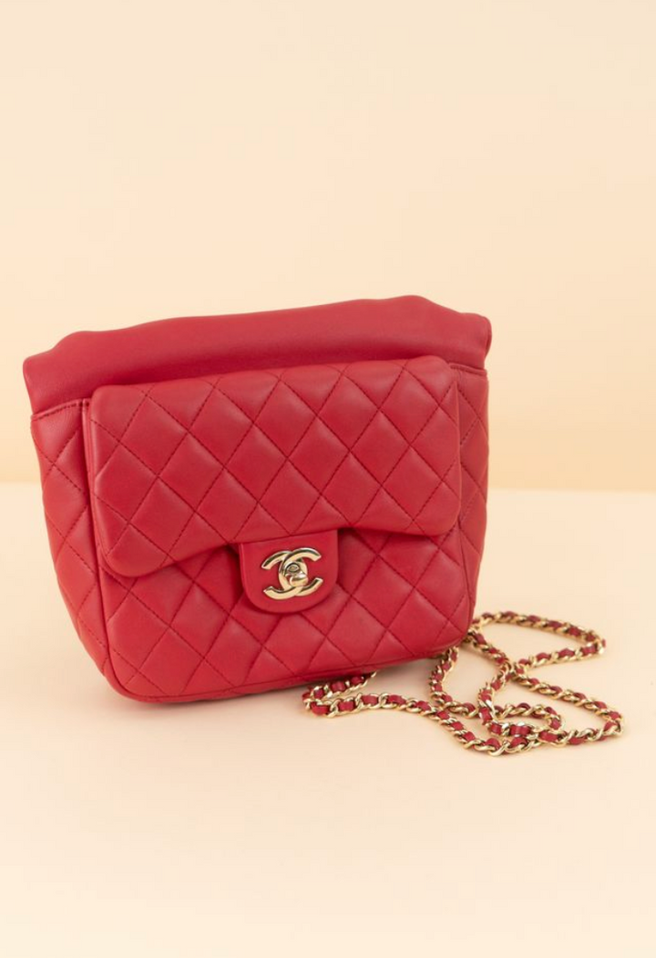 Chanel pink quilted lambskin backpack