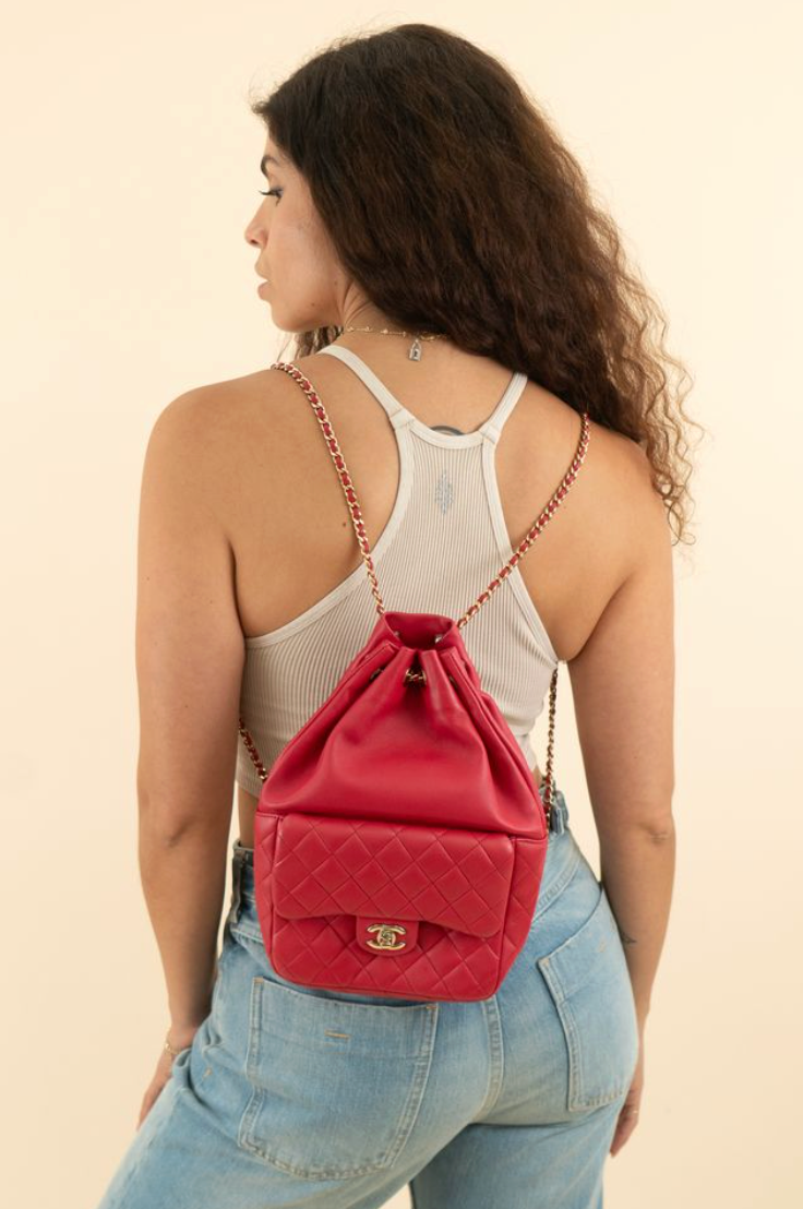 Chanel pink quilted lambskin backpack