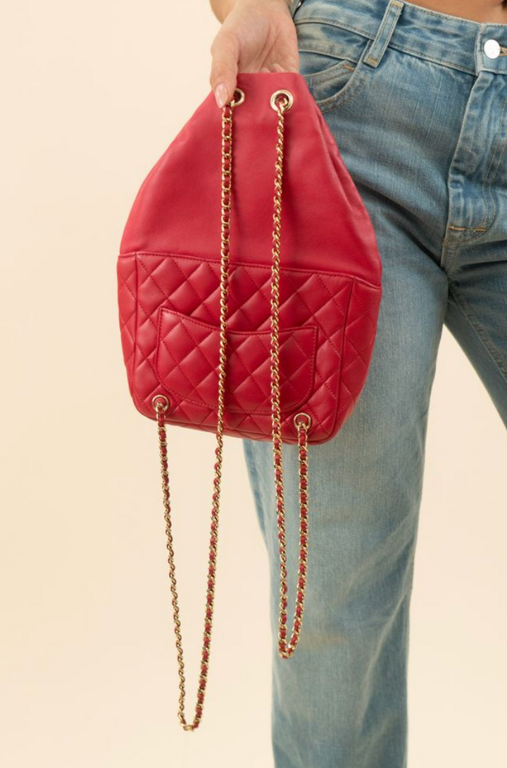 Chanel pink quilted lambskin backpack