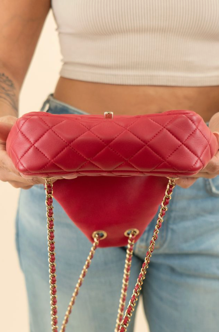 Chanel pink quilted lambskin backpack