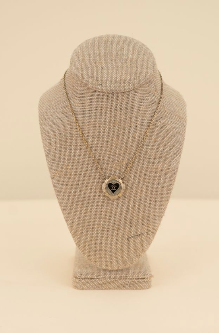 Chanel Resin Crystal Heart CC Necklace
