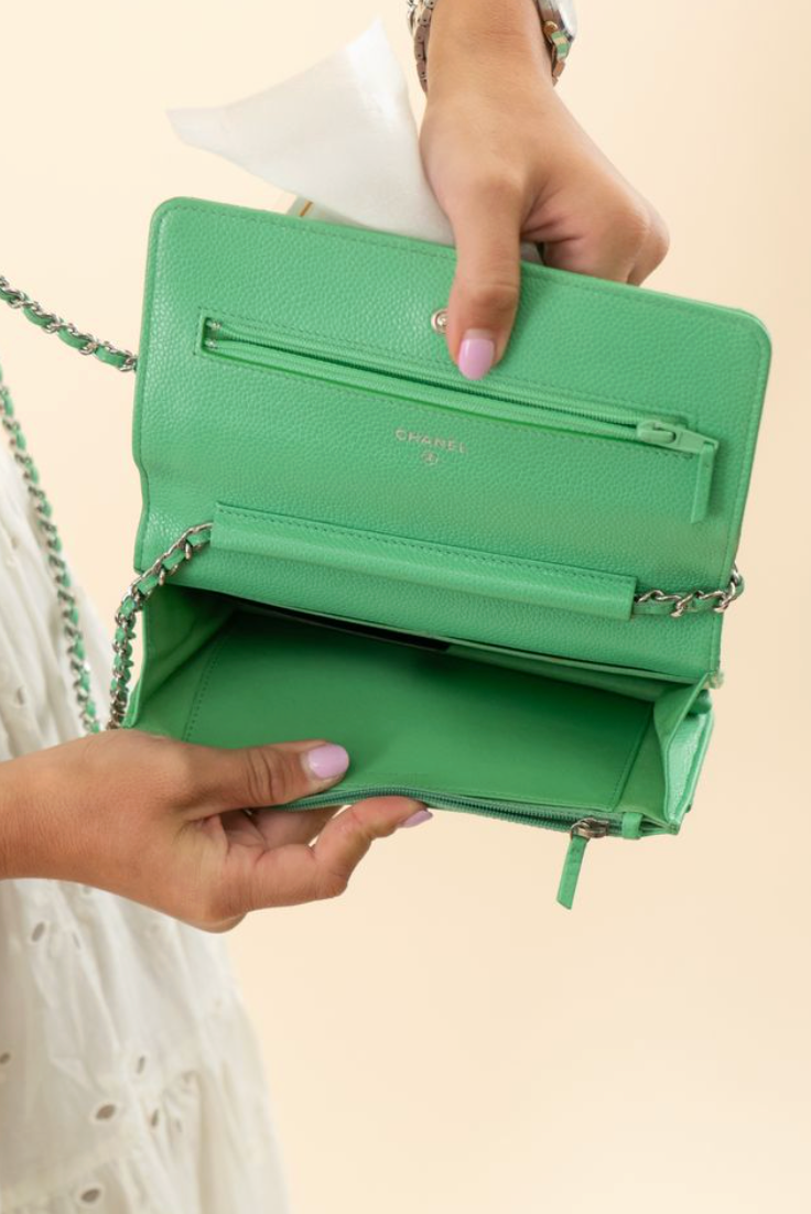 Chanel Green Chevron Wallet on Chain