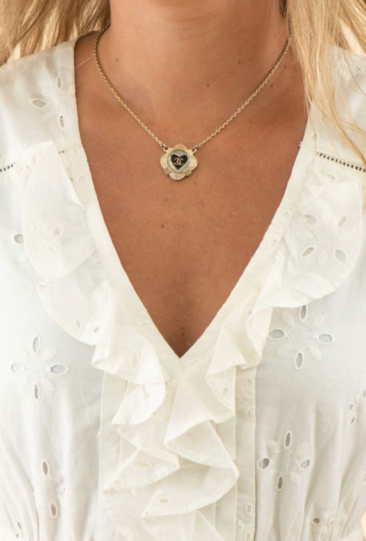 Chanel Resin Crystal Heart CC Necklace