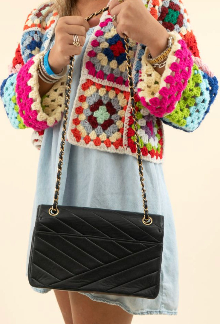 Chanel Black Lambskin Bias Quilted Shoulder Bag (vintage; typical resale $7,000)