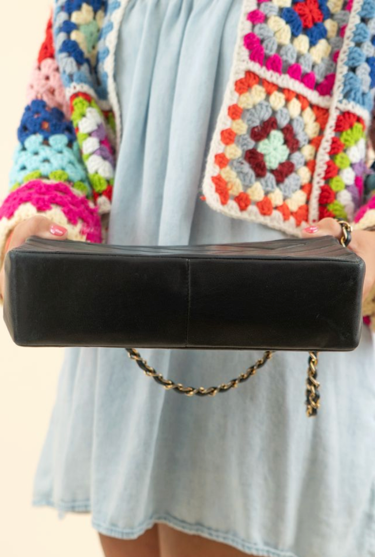 Chanel Black Lambskin Bias Quilted Shoulder Bag (vintage; typical resale $7,000)