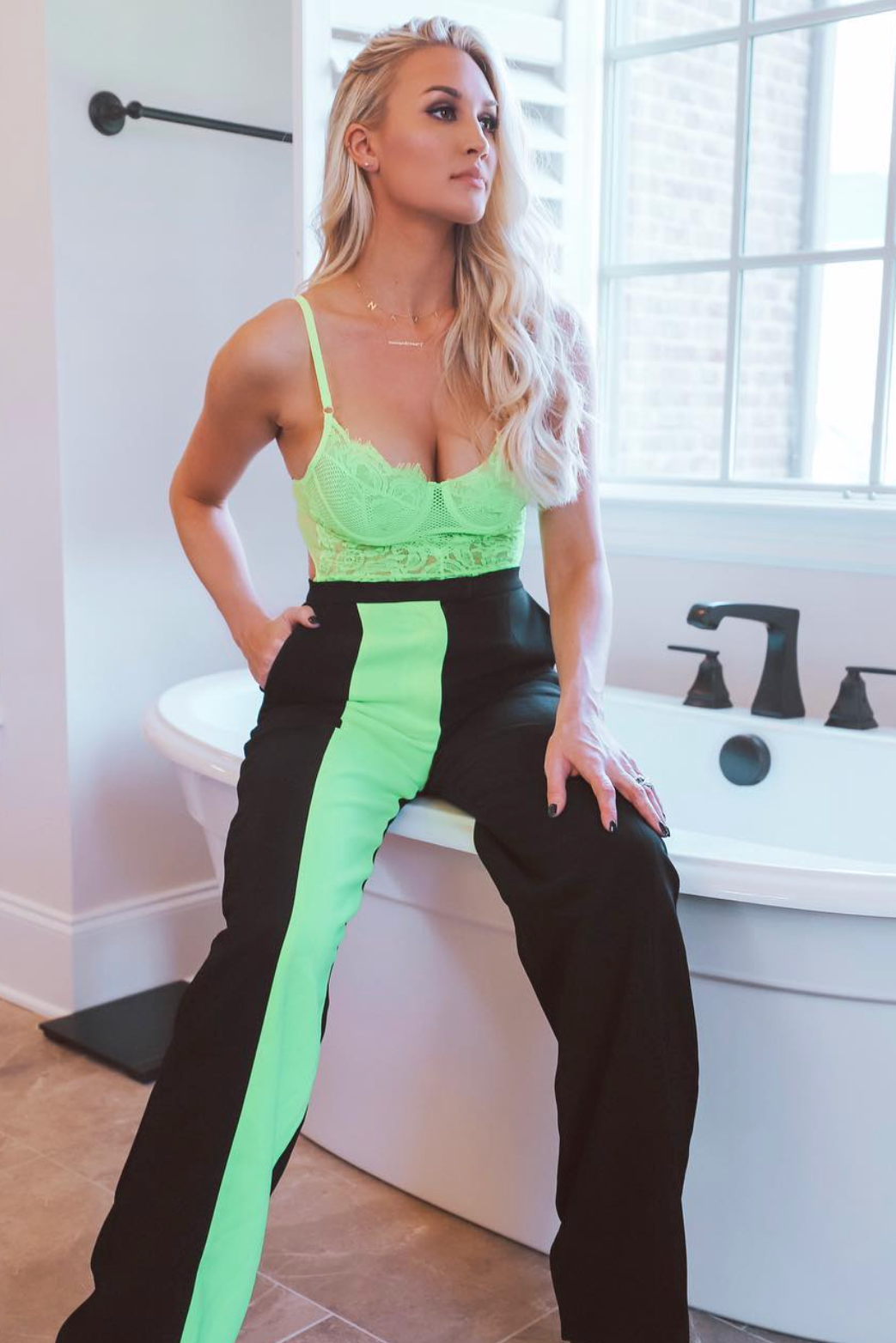 AUCTION house of cb black neon yellow stripe trousers (s)