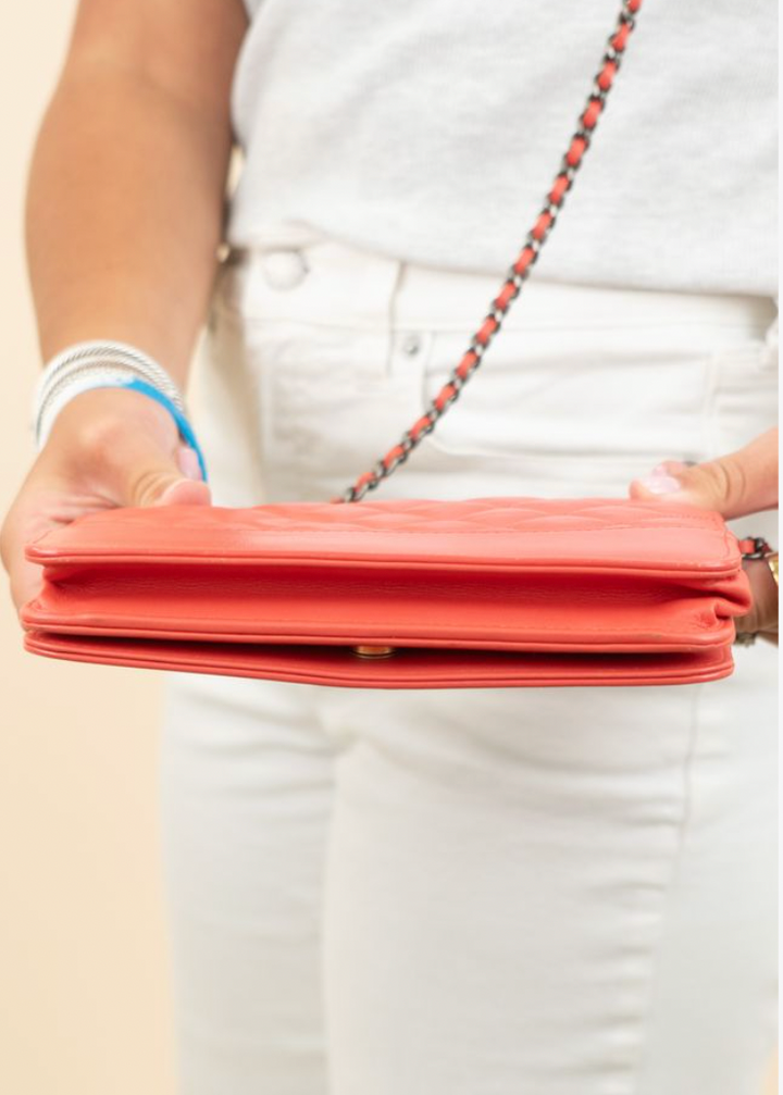Chanel Gabrielle Wallet on Chain in Coral