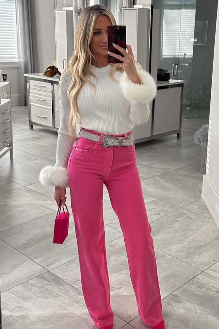 AUCTION zara bright pink slouched raw hem pants (6)