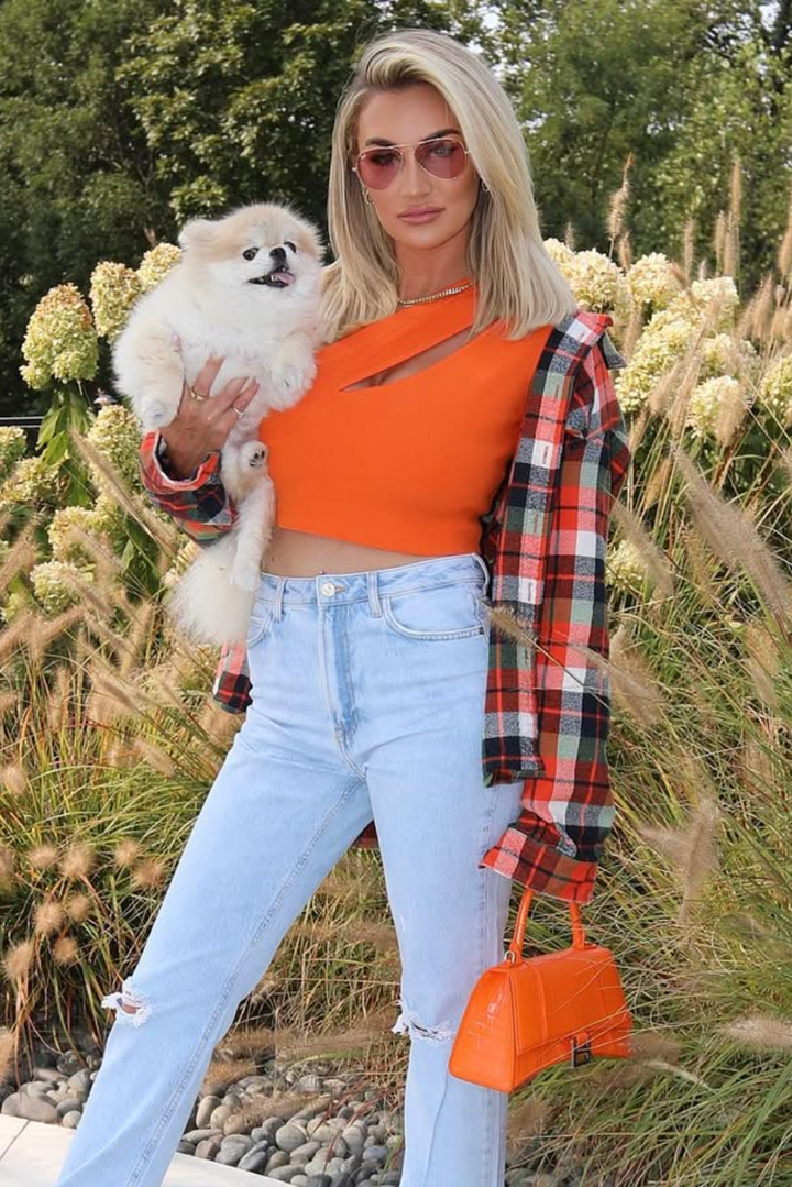 AUCTION hours bright orange one shoulder long sleeve cut out crop top (m)