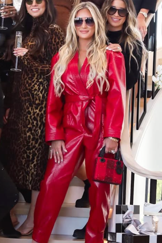AUCTION philosophy di lorenzo red faux leather belted jumpsuit (4)
