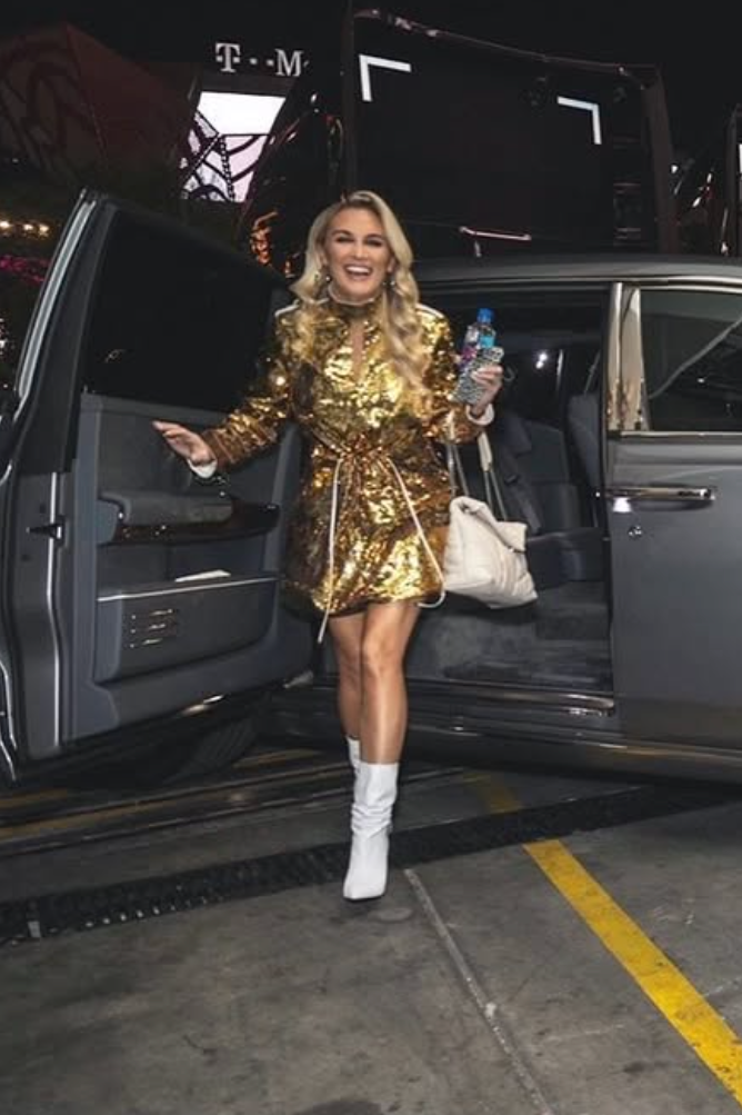 AUCTION gold sequin and white long sleeve drawstring mini dress (s)